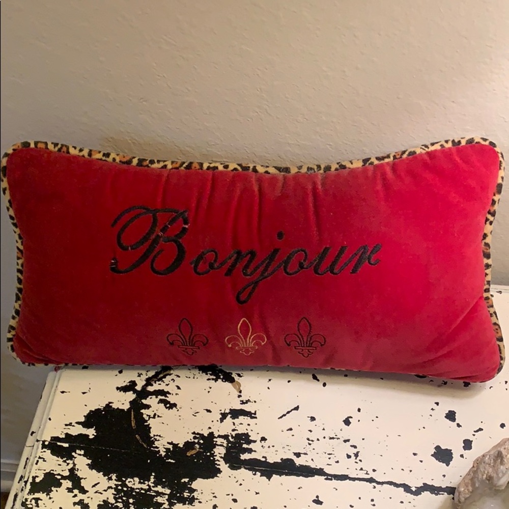 Bonjour velvet Pillow with Leopard trim